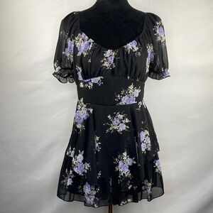 Inspired Hearts Floral Chiffon Tiered Ruffle Empire Waist Romper Mini Dress